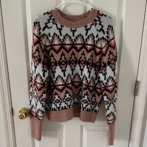 Ann Taylor Geometric Sweater - Pink, Black, White